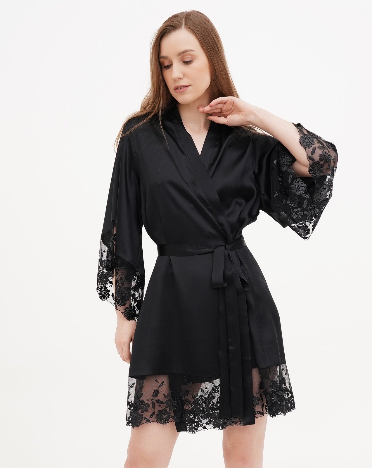 Buy Black Silk Robe Womens Satin Robe Knee Length Silky Robes Lightweight  Boxing Robe Dressing House Robes Soft Bathrobe Online at Low Prices in  India - Amazon.in